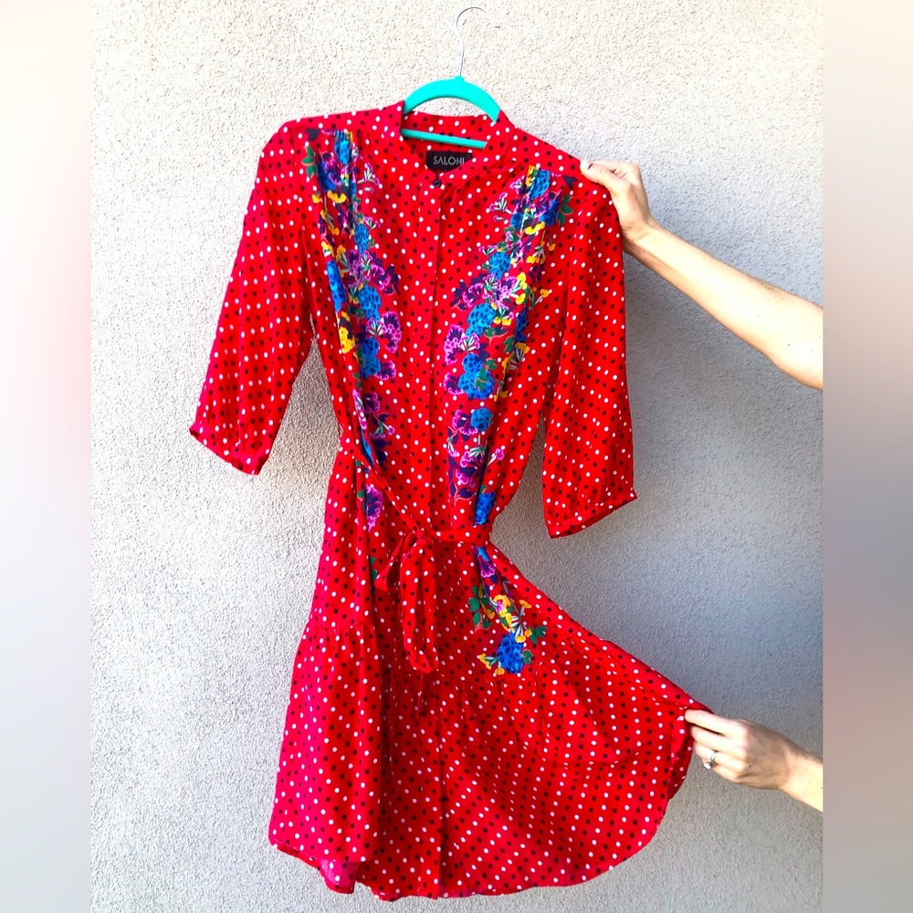 Saloni Women's Saloni Scarlet Tyra Button Down Silk Shirt Dress Size 6 - Picture 3 of 15